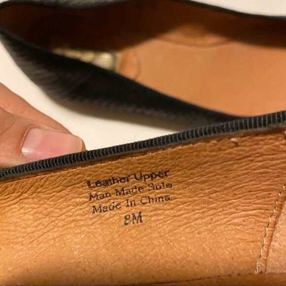 Halogen Black snake print leather round toe ballet flats shoes shoestring bow 8M - Picture 6 of 11